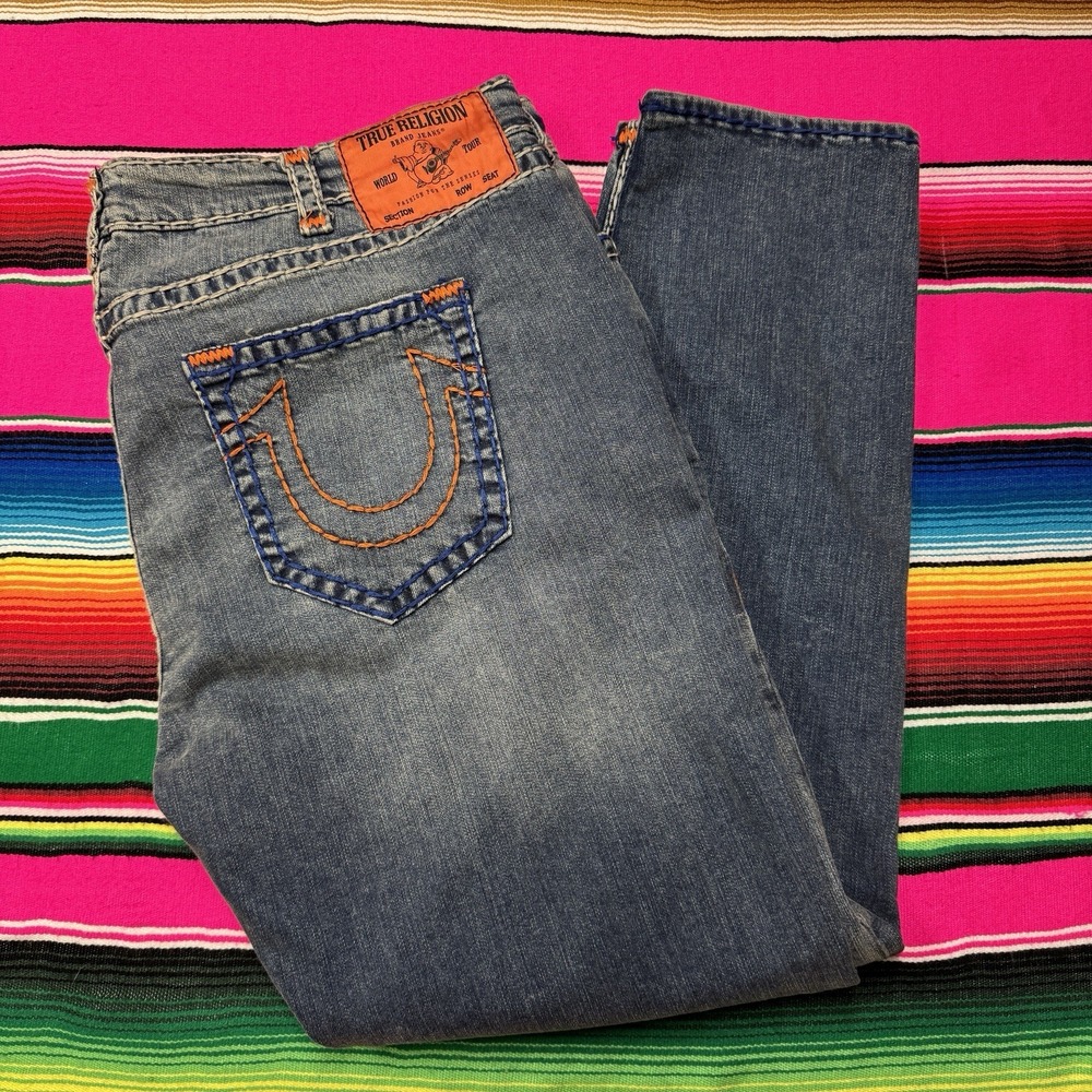NWT True Religion Rocco Jeans Mens 46x33 Thick Stich Relaxed Skinny Denim‎
